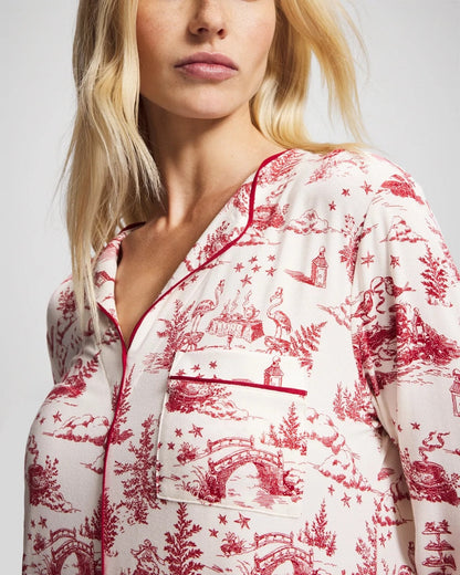 Piped Long-Sleeve Sleepshirt - ENCHANTED TOILE CHAMPAGNE | Soma Women