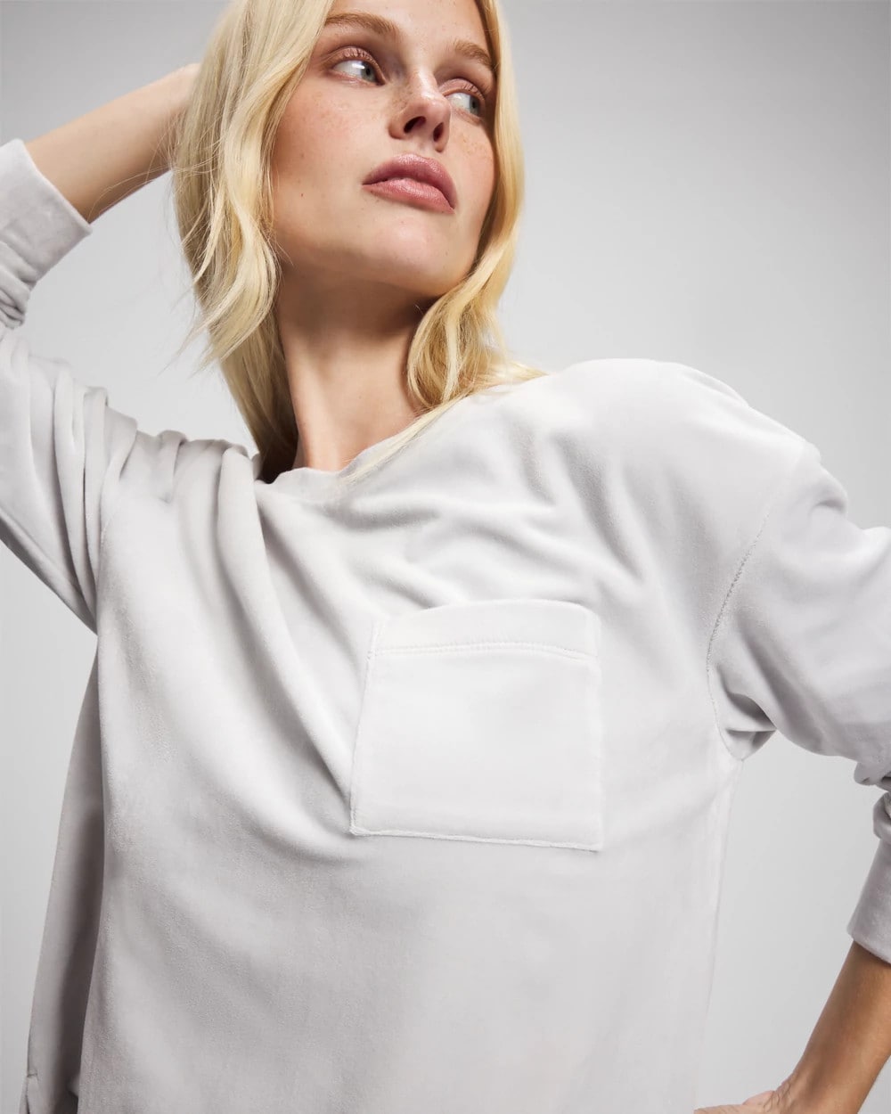 Velour Crewneck Sweatshirt - VAPOR GRAY | Soma Women