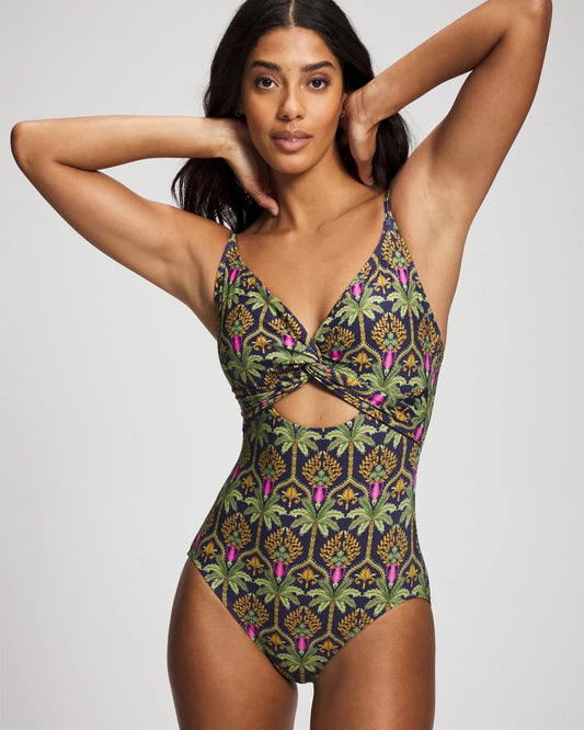 Twist-Front Keyhole One Piece - PALMY PATTERNS NAVY | Soma Women