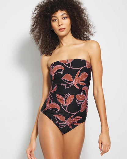 Bandeau Tankini Top - STAMPED TROPICS M BK BRN | Soma Women