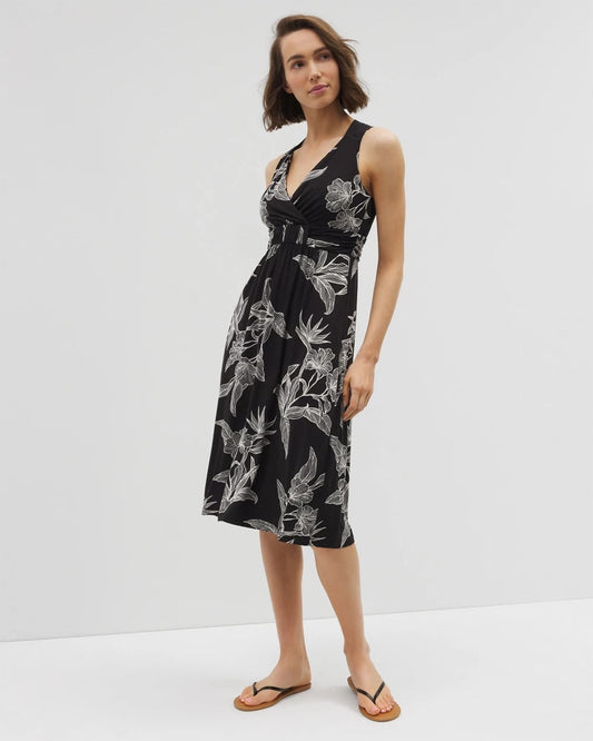 Cross Back Strap Bra Dress - PLUMERIA BLOOMS GRAND BLK | Soma Women