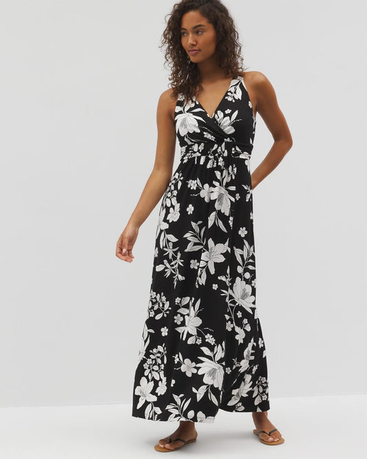 Isla Cross Back Maxi Bra Dress - PLUMERIA DREAM G BLACK | Soma Women