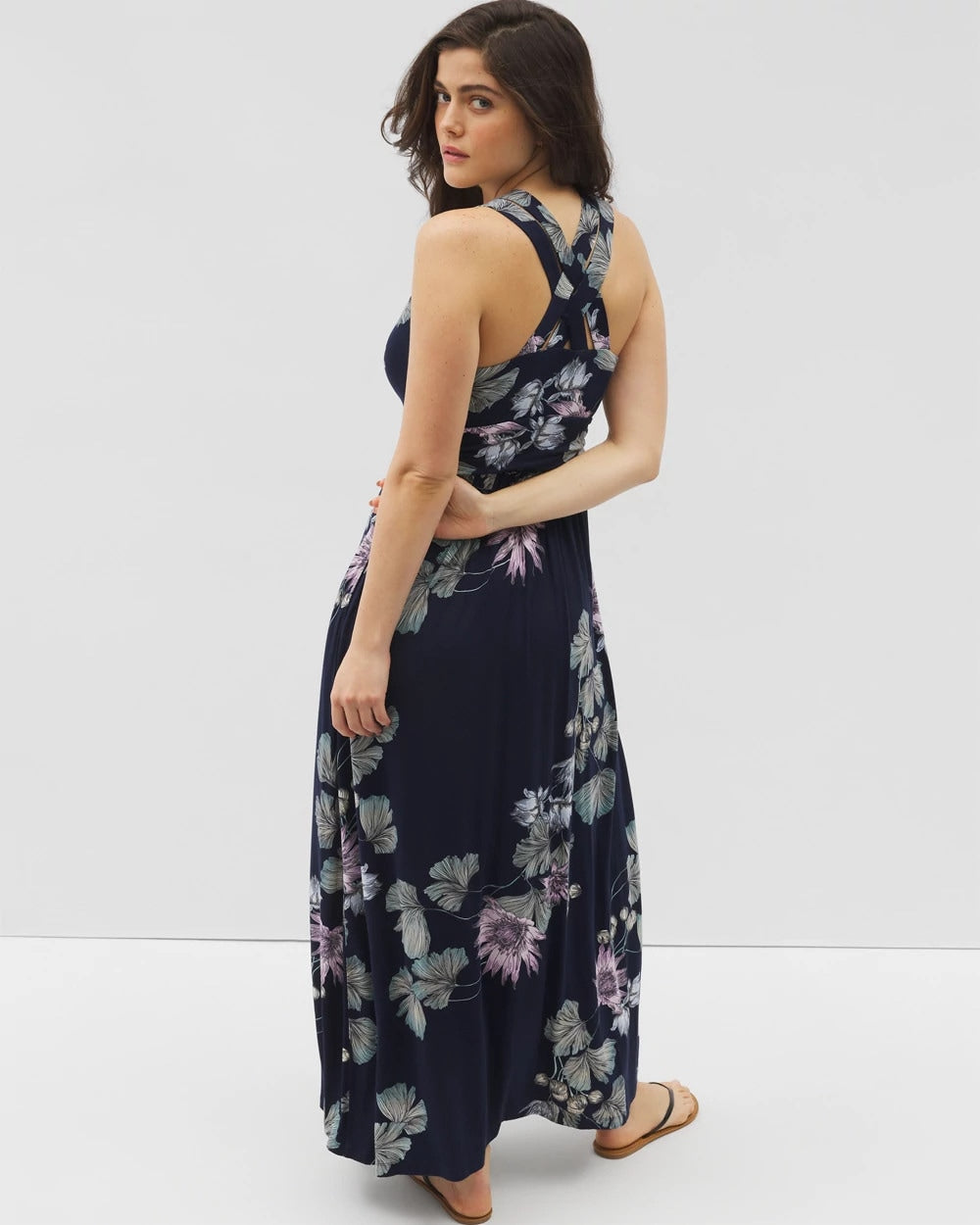 Isla Cross Back Maxi Bra Dress - BOTANICAL BLISS NAVY | Soma Women
