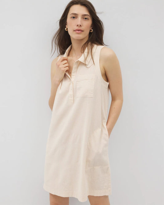Beach Cotton Short Dress - PALE SAND STRIPE | Soma Women