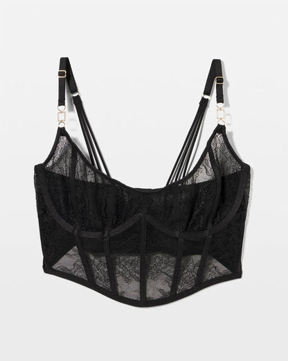 Sheer Glam Long Line Scoop Bralette - BLACK | Soma Women