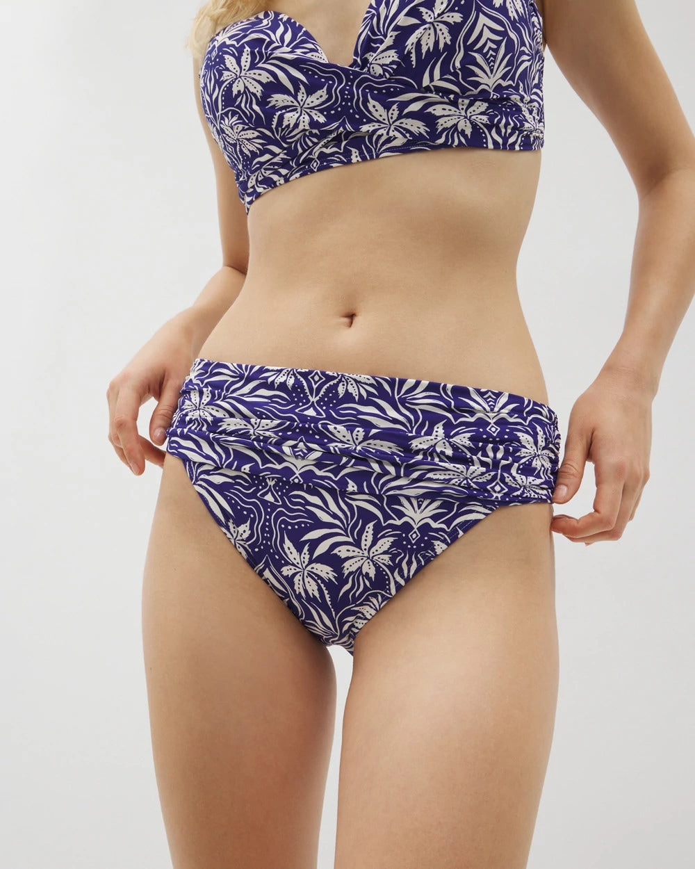 Ruched High-Waist Bikini Bottom - TROPIC TILES TRUE BLUE | Soma Women
