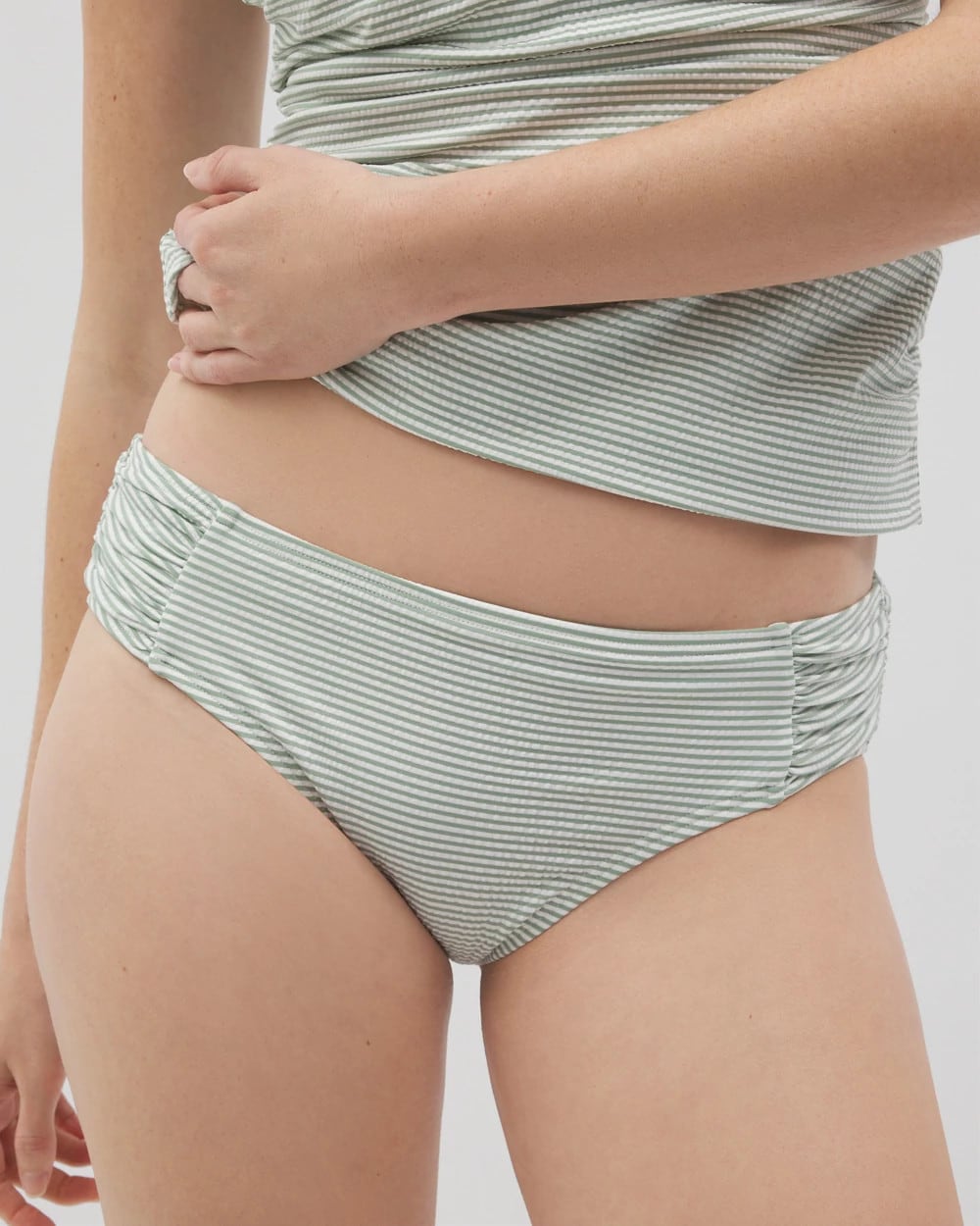 Ruched Bikini Bottoms - GREEN SEERSUCKER | Soma Women