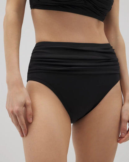Ruched High-Waist Bikini Bottom - BLACK | Soma Women