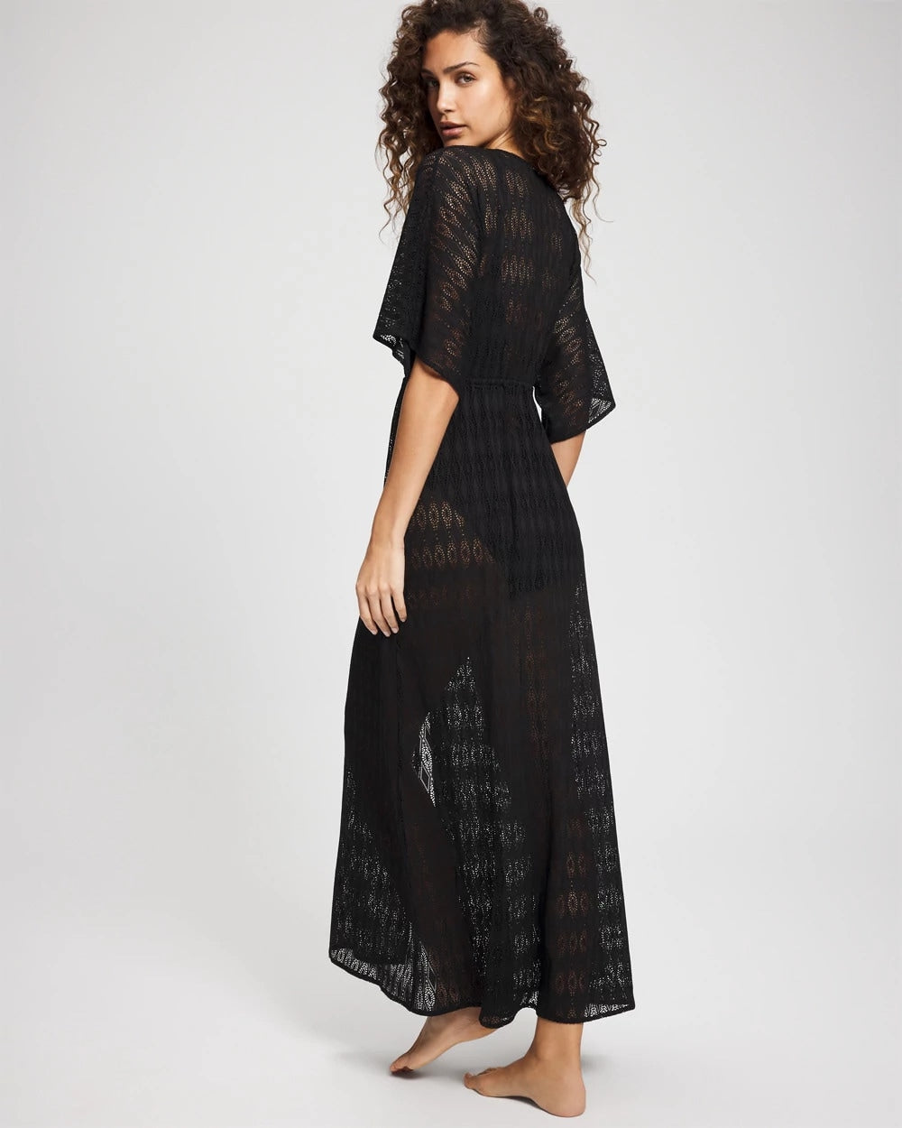 Sunkissed Crochet Open-Front Caftan - BLACK | Soma Women